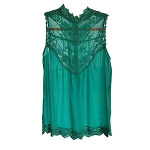 Entro Women's Sleeveless Lace Trim High Neck Blouse‎ Top - Size S